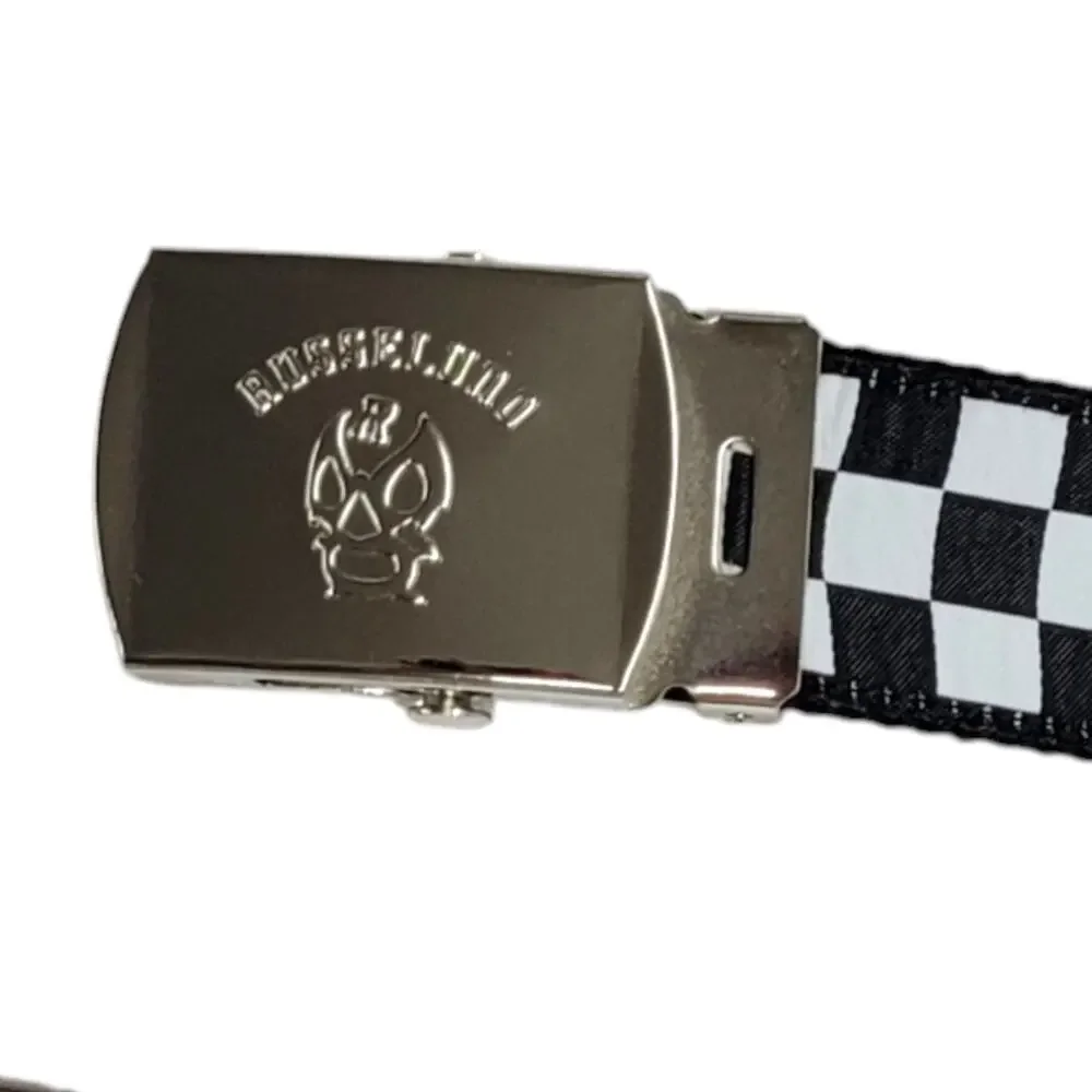 Russeluno Golf Web Belt Smiley Checkerboard Glitch Mens Adjustable Canvas